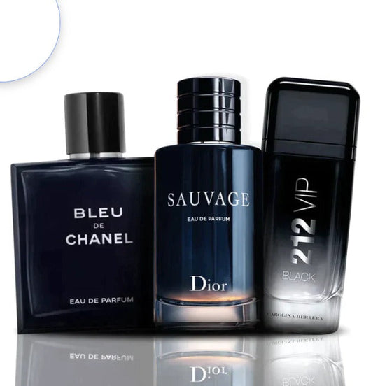 KIT 3 PERFUMES (212 VIP BLACK + SAUVAGE + BLEU CHANEL) + COMPRE 1 GANA 3